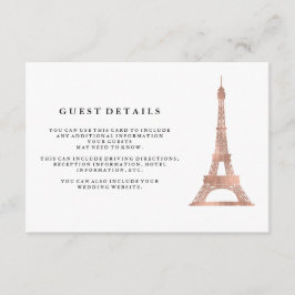 Imitats Rose Gold Eiffelturm Hochzeitsgäste Detail Begleitkarte