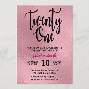 Imitats Rose Gold Foil Modern 21. Geburtstag Einladung