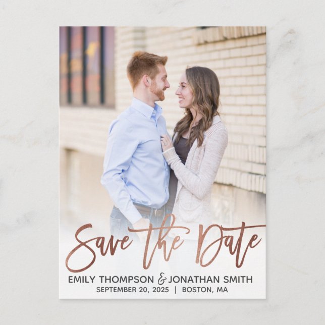 Imitats Rose Gold Fossil Save the Date Postkarte (Vorderseite)
