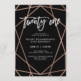 Imitats Rose Gold Geometric | 21. Geburtstag Party Einladung