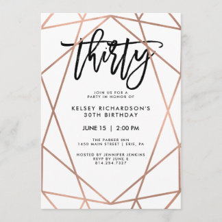 Imitats Rose Gold Geometric | 30. Geburtstag Party Einladung