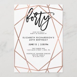 Imitats Rose Gold Geometric | 40. Geburtstag Party Einladung
