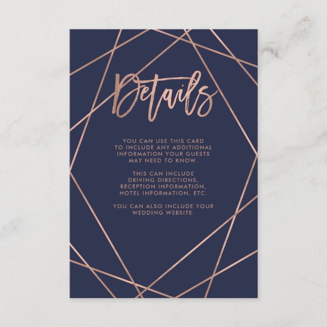 Imitats Rose Gold Geometric | Details zu Navy Blue Begleitkarte (Vorderseite)