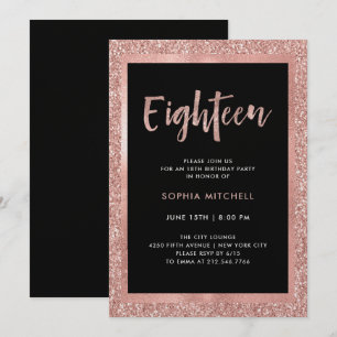 Imitats Rose Gold Glitzer 18. Geburtstagsparty Einladung