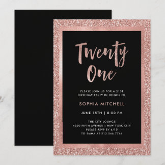Imitats Rose Gold Glitzer | 21. Geburtstag Party Einladung
