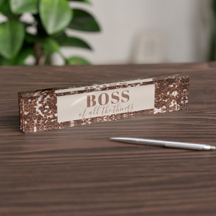 Imitats Rose Gold Glitzer Boss Schreibtisch Namens Namensplakette