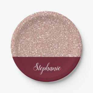 Imitats Rose Gold Glitzer mit Burgund Pappteller