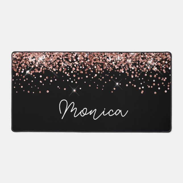 Imitats Rose Gold Glitzer und Schwarz Schreibtischunterlage (Vorderseite)
