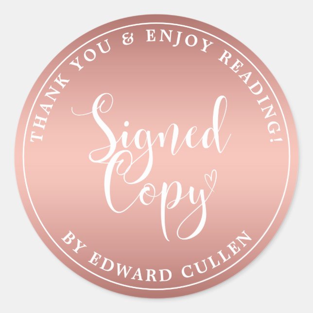 Imitats Rose Gold Heart Handwriting Unterzeichnete Runder Aufkleber (Vorderseite)