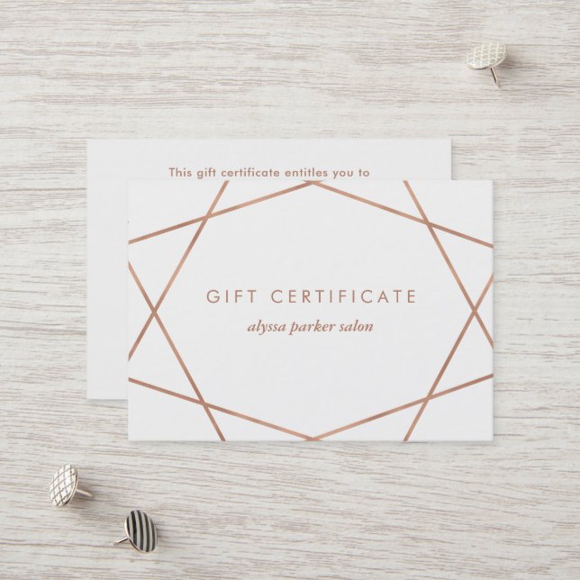 Imitats Rose Gold Look Geometric | Geschenkgutsche Rabattkarte (Vorderseite/Rückseite Beispiel)