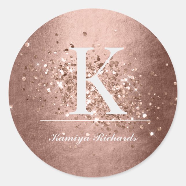 Imitats Rose Gold Monogramm und Name Aufkleber (Vorderseite)