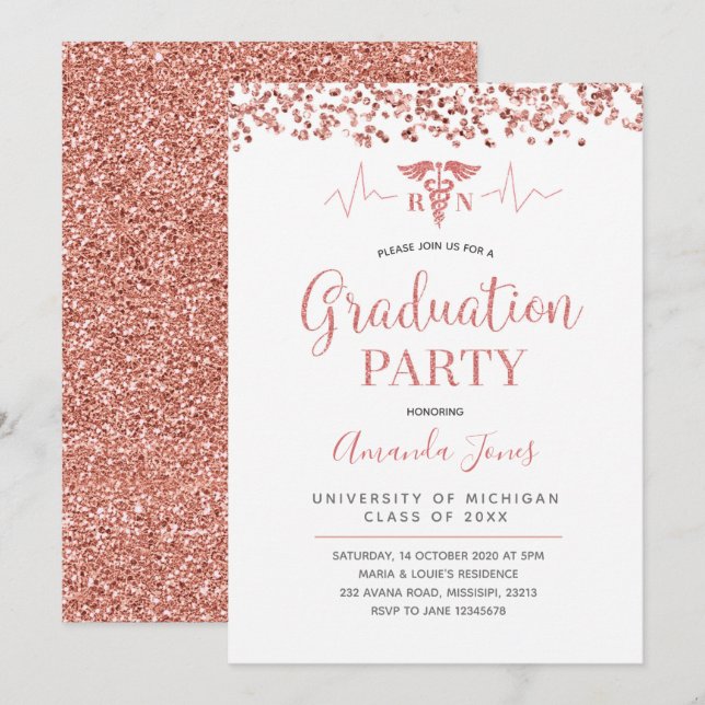 IMITATS ROSE GOLD RN Nurse Graduation Party Einladung (Vorne/Hinten)