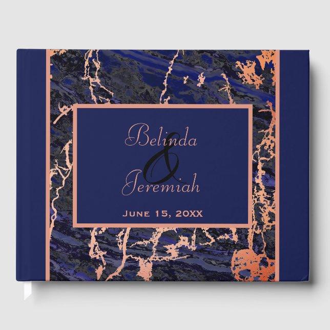 Imitats Rose Hochzeit in Gold und Marmor Gästebuch (Vorderseite)