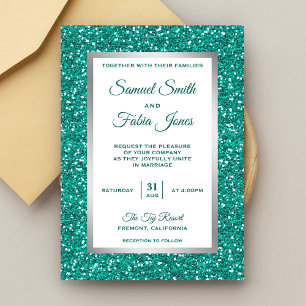 Imitats Silver Foil Aquamariner Glitzer Hochzeit E Einladung