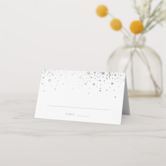 Imitats Silver Foil Confetti Dots Elegante Hochzei Platzkarte (Vorderseite)