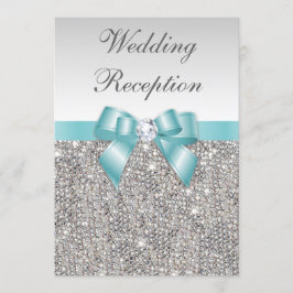 Imitats Silver Sequins Aquamarine Bow Wedding Rece Einladung