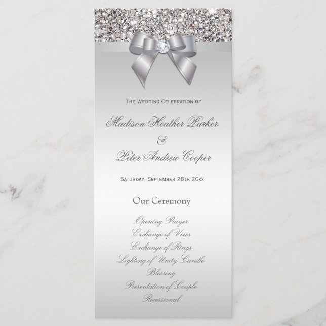 Imitats Silver Sequins Bow Wedding Program Programm (Vorderseite)