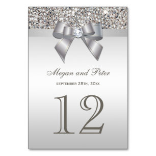 Imitats Silver Sequins Bow Wedding Tischnummer Car