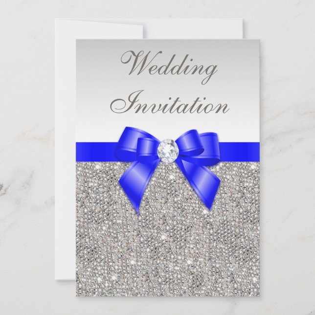 Imitats Silver Sequins Diamonds Royal Blue Wedding Einladung (Vorderseite)