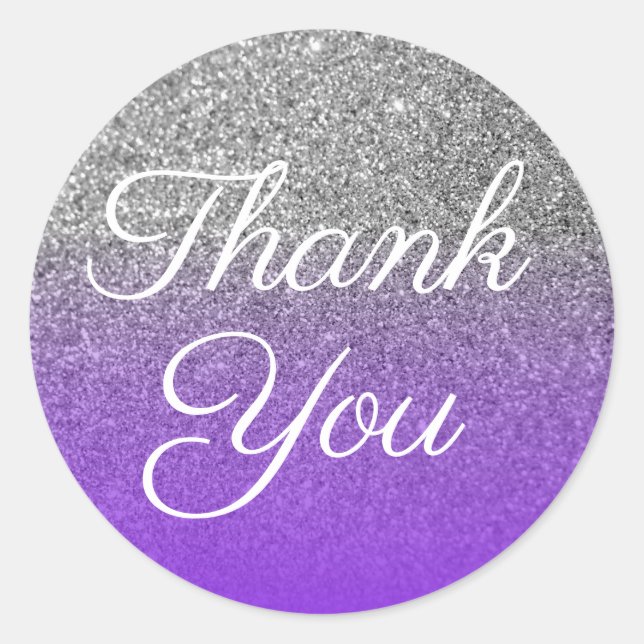 Imitats Violet Silver Glitzer Vielen Dank Runder Aufkleber (Vorderseite)