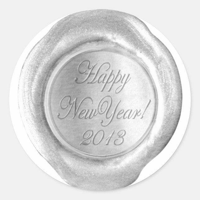 Imitats Wax Siegel - Silver Script - HappyNewYear  Runder Aufkleber (Vorderseite)