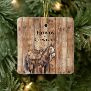 Imitats Wood Western Cowboy Cowgirl HorChristmas Keramikornament