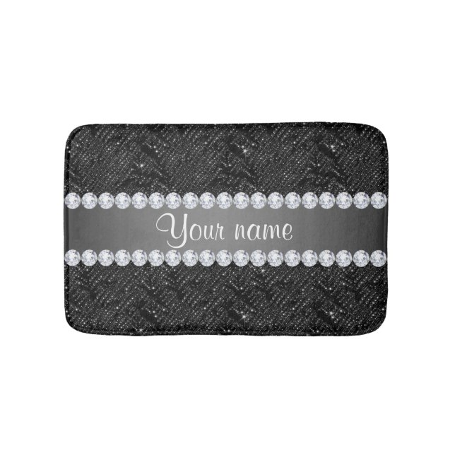 Imitatschwarze Sequins-Glitzern und Diamanten Badematte (Vorderseite)