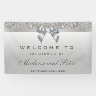 Imitatsilberne Sequins-Bogen-Diamant-Hochzeit Banner