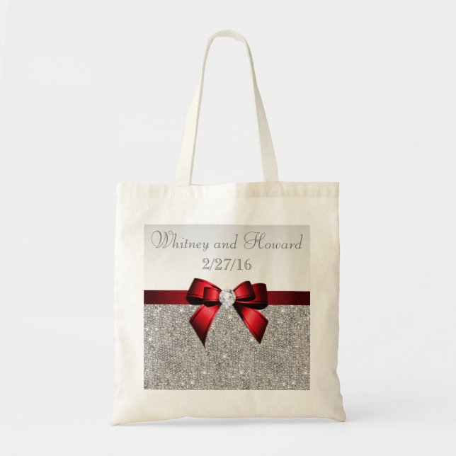 Imitatsilberne Sequins-rote Bogen-Gastgeschenk Tragetasche (Vorne)