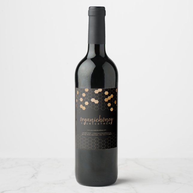 Imker-Honigflasche-Bienenwachskerze Gold Honigwabe Weinetikett (Vorderseite)