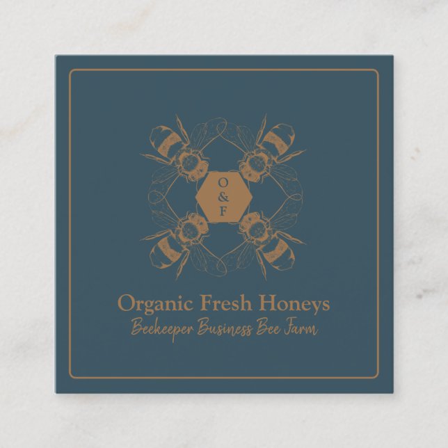 Imker Navy Honeycomb Farm Apiary Quadratische Visitenkarte (Vorderseite)