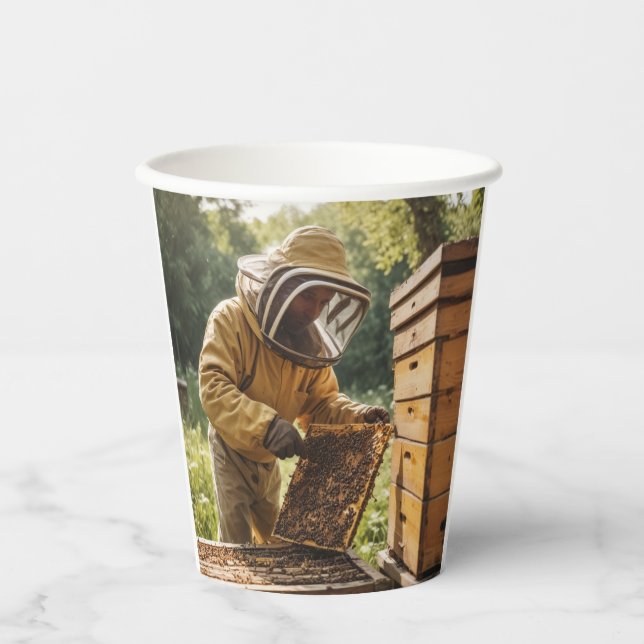 Imker und Bienenstöcke Pappbecher (Vorderseite)