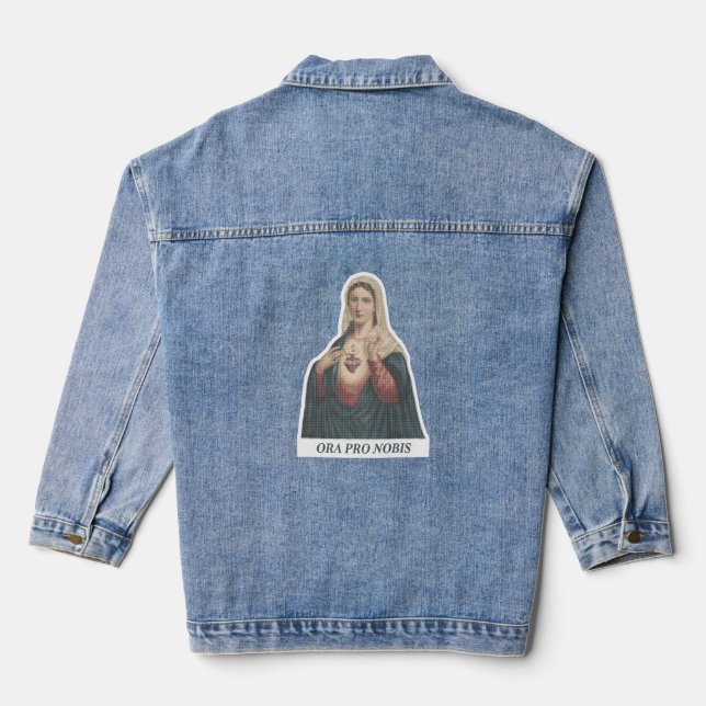 Immaculate Heart of Mary Ora Pro Nobis Icon Jeansjacke (Rückseite)