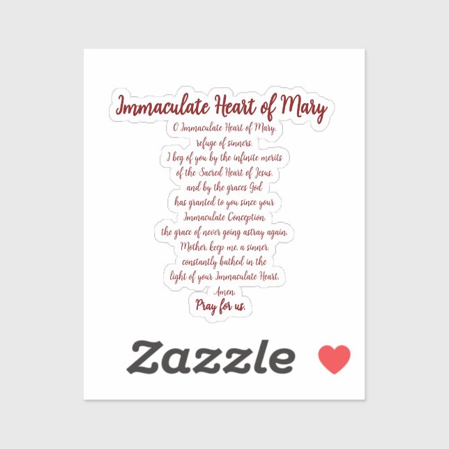 Immaculate Heart Prayer Vinyl Sticker (Feuille)