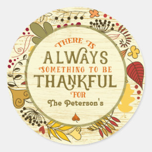 Immer dankbare Herbstblätter über rustikales Holz Runder Aufkleber