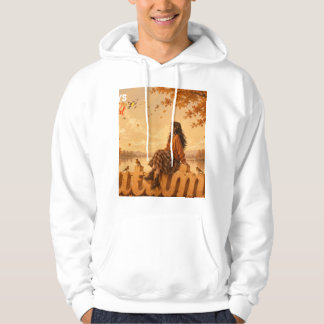 Immer dankbares Herbstmädchen, das auf Herbst sitz Hoodie