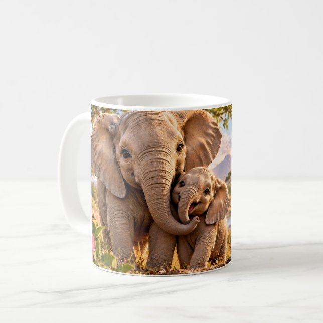 Immer freundlich sein Elefantentasse Kaffeetasse (Vorderseite Links)