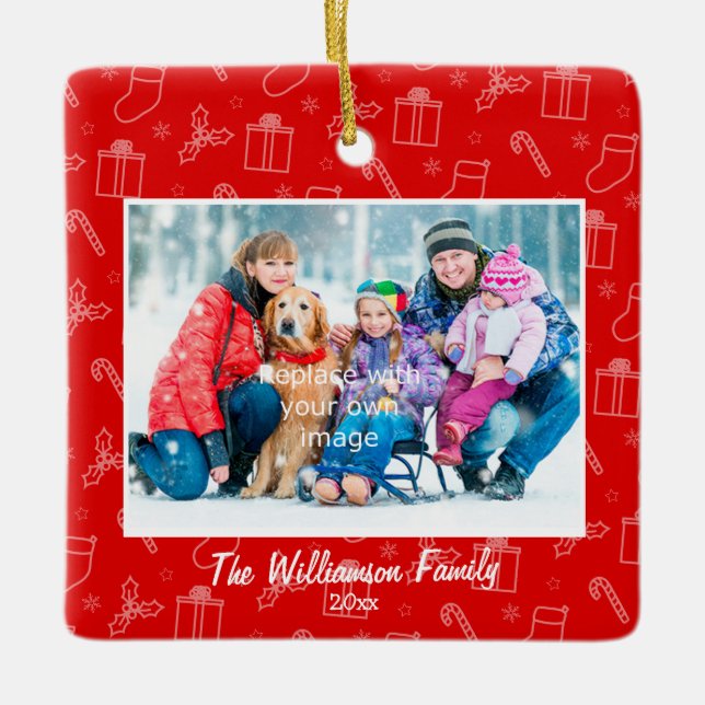 Immer frohe Weihnachts-Foto Keramikornament (Vorderseite)