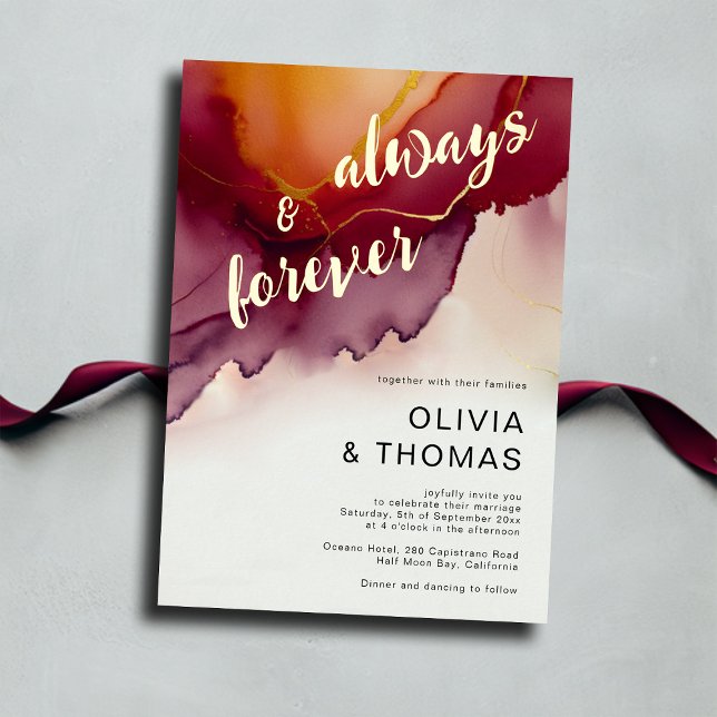Immer für immer Moderne Burgund Orange Hochzeit im Folieneinladung (always forever burgundy orange fall wedding invitation modern minimalist simple elegant bohemian)