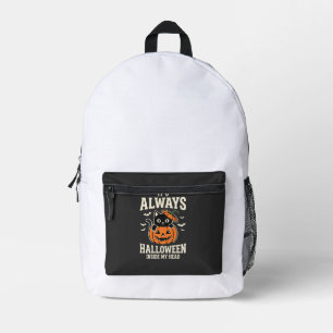 Immer Halloween Schwarze Katze Kürbis Design Bedruckter Rucksack