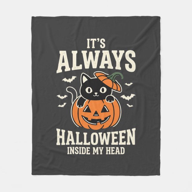 Immer Halloween Schwarze Katze Kürbis Design Fleecedecke (Vorderseite)