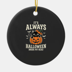Immer Halloween-Schwarze-Katze-Kürbis-Design Keramik Ornament