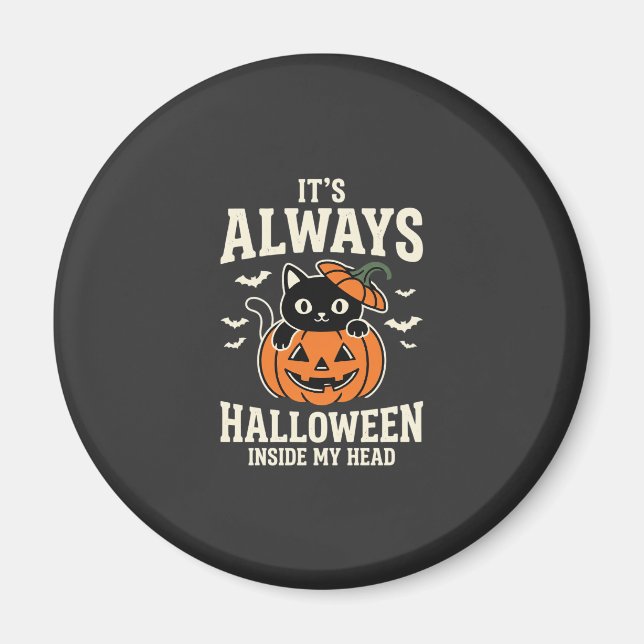 Immer Halloween Schwarze Katze Kürbis Design Magnet (Vorne)