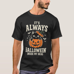 Immer Halloween Schwarze Katze Kürbis Design T-Shirt