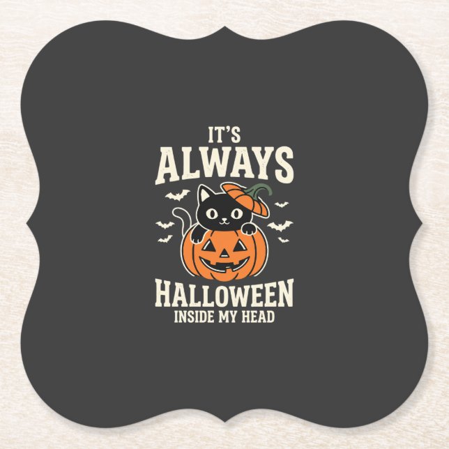 Immer Halloween Schwarze Katze Kürbis Design Untersetzer (Vorderseite)