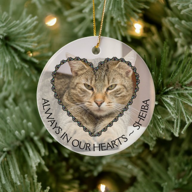 Immer in unserem Hearts Cat Foto Memorial Keramik Ornament (Baum)
