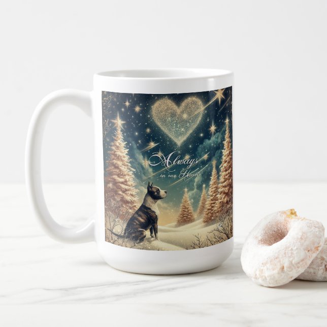 Immer in unserem Herz Weihnachtsschmuck Pit Bull Kaffeetasse (Mit Donut)