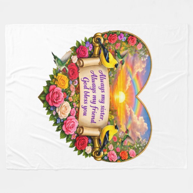 Immer mein Schwester Florales Herz Fleece-Decke Fleecedecke (Vorderseite (Horizontal))