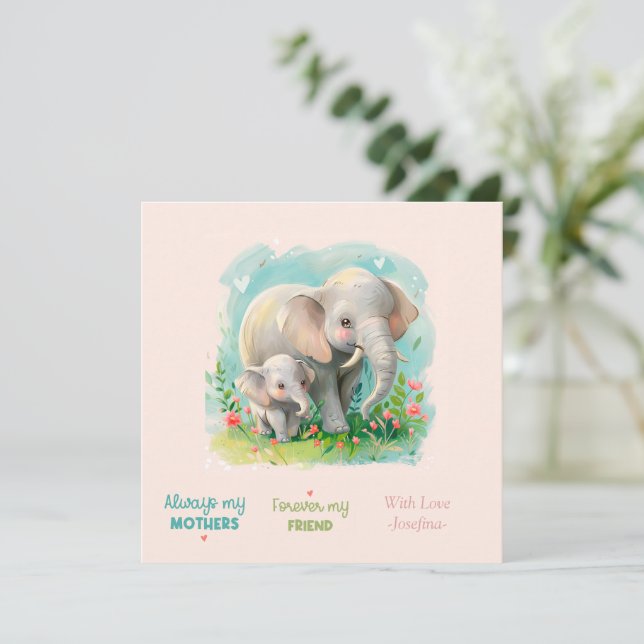 Immer meine Mutter - Elefantenmutter und Baby Pink Mitteilungskarte (Stehend Vorderseite)