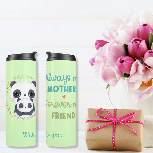 Immer meine Mutter - Panda Mum & Baby Green Custom Thermosbecher (Always my Mother - Penguin Mum & Baby Thermal Tumbler)